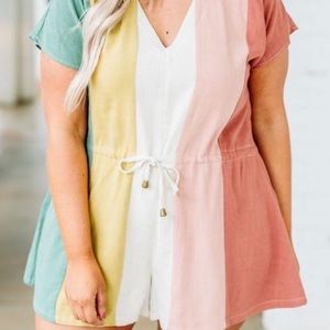 Chic Soul NWT Romper Jumpsuit Playsuit Shorts Rainbow Stripe Plus Size 2X